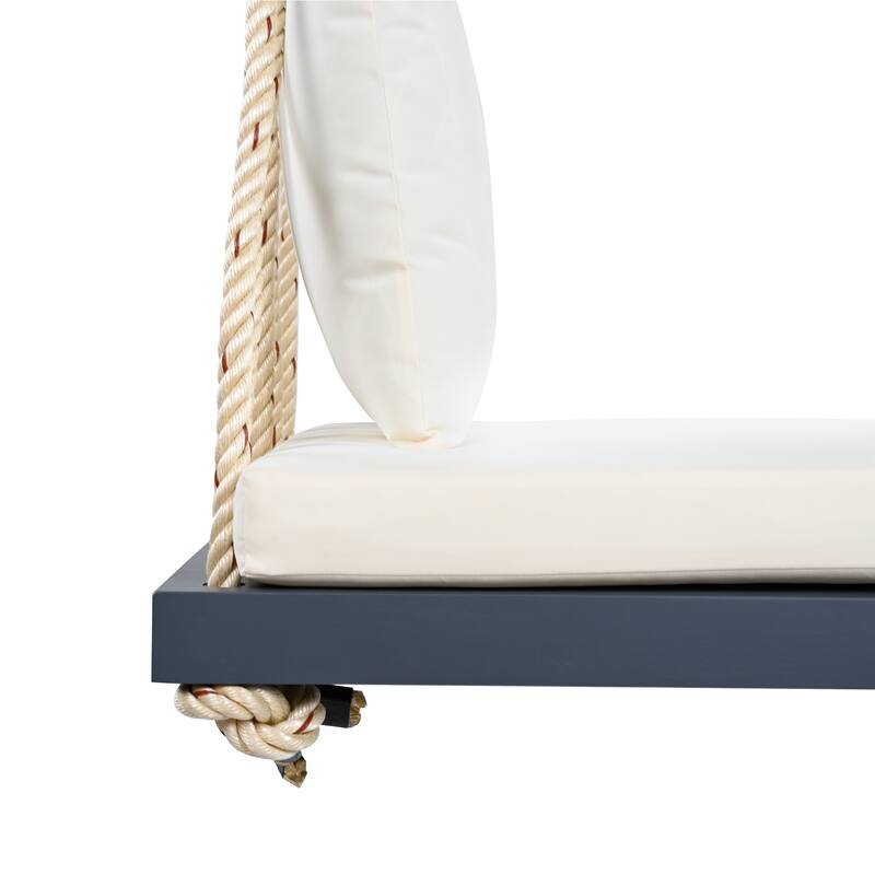 Anmytek Hanging Porch Swing Bed Acacia Wood with Cushion 400 lb Capacity Outdoor Patio Hammock