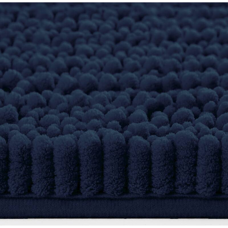 Large 2 Piece Set Navy Soft Cozy Plush Chenille Bath Mat Bathroom Rug