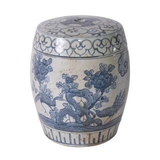 Blue And White Pheasant Flower Mini Stool - 9x9x11