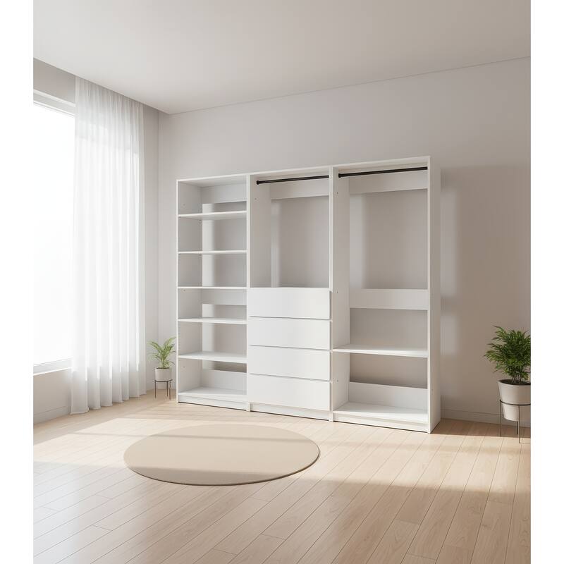 Prosper White Freestanding Walk in Wood Closet System - 94.2"W x 15.7"D x 83" H