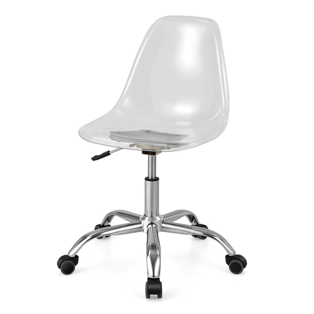 Costway Rolling Acrylic Armless Office Chair Swivel Vanity Chair - 21'' x 18.5'' x 30.5''-34.5''(L x W x H)