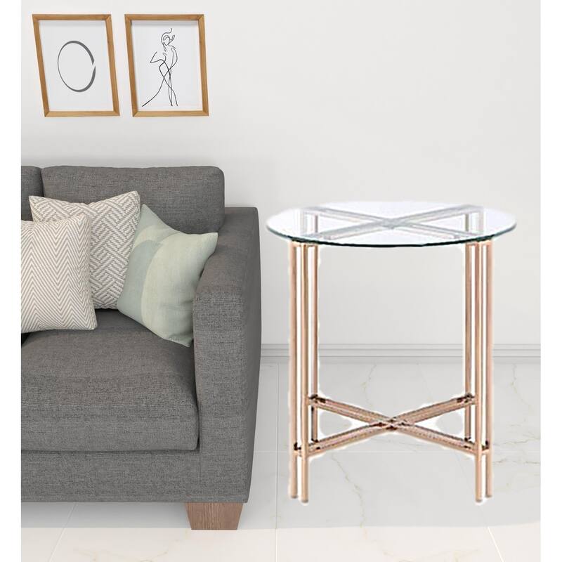 HomeRoots 24" Champagne And Clear Glass And Metal Round End Table - 23' X '24' X '23 - Champagne - Glass