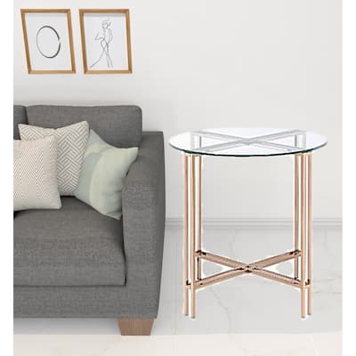HomeRoots 24" Champagne And Clear Glass And Metal Round End Table - 23' X '24' X '23