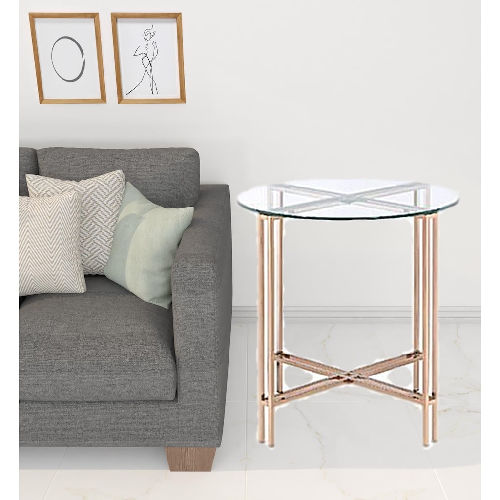HomeRoots 24" Champagne And Clear Glass And Metal Round End Table - 23' X '24' X '23