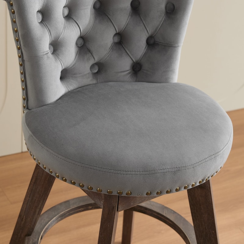 26" Counter Height Bar Stools Set of 2, 360°Swivel Stools with Back & Hand - Tufted Button - Trimmed Edges