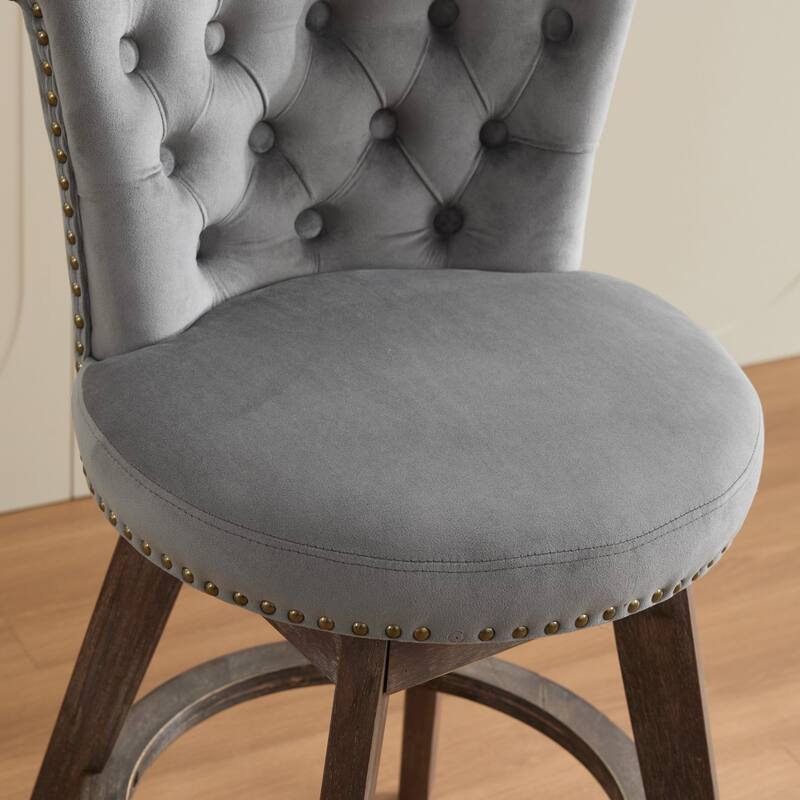 GDF Studio - Riveton Upholstered Velvet Swivel Bar Stools with Tufted Button Back & Trimmed Edges, Set of 2