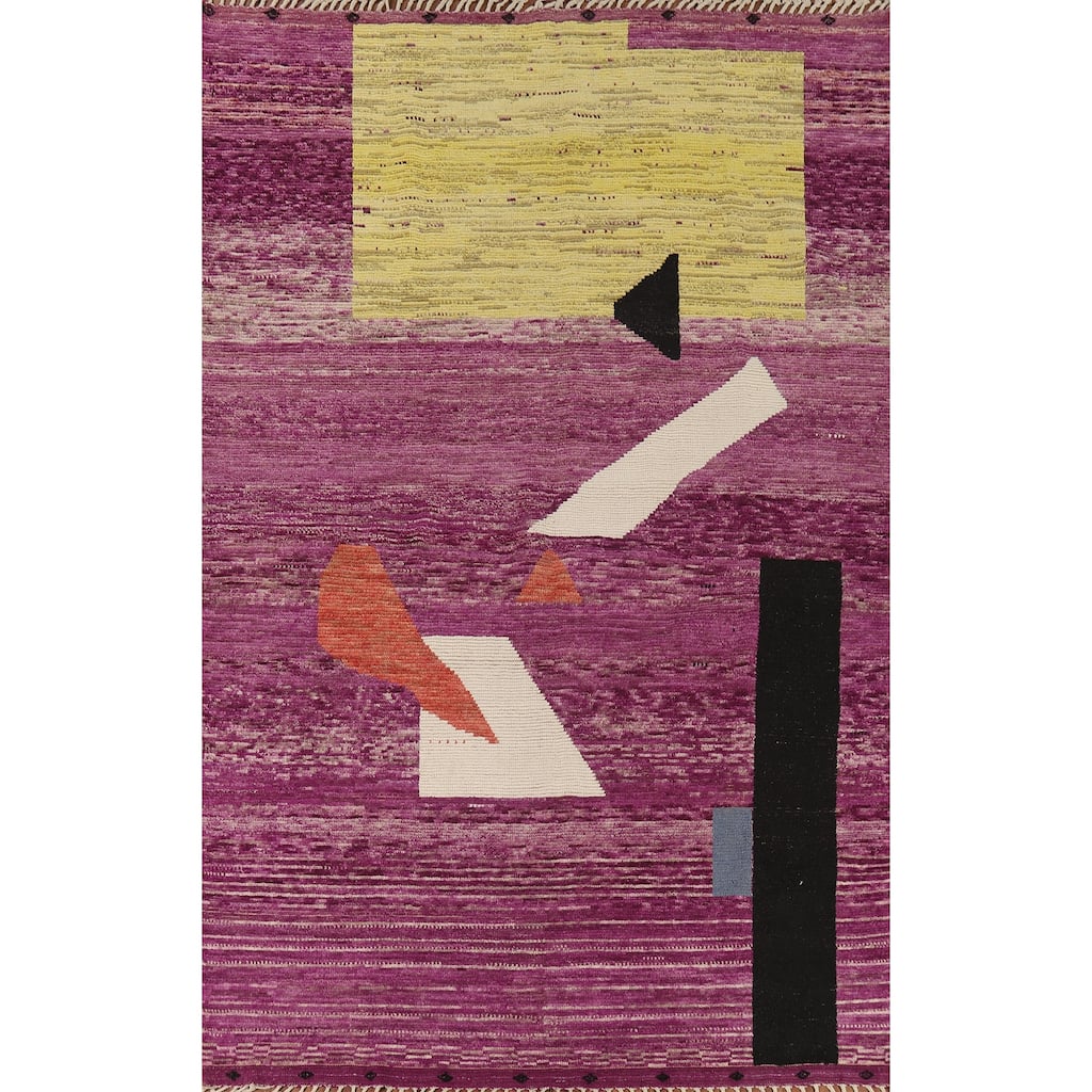 Purple Striped Moroccan Modern Area Rug Handmade Wool Carpet - 8'10" x 12'10"