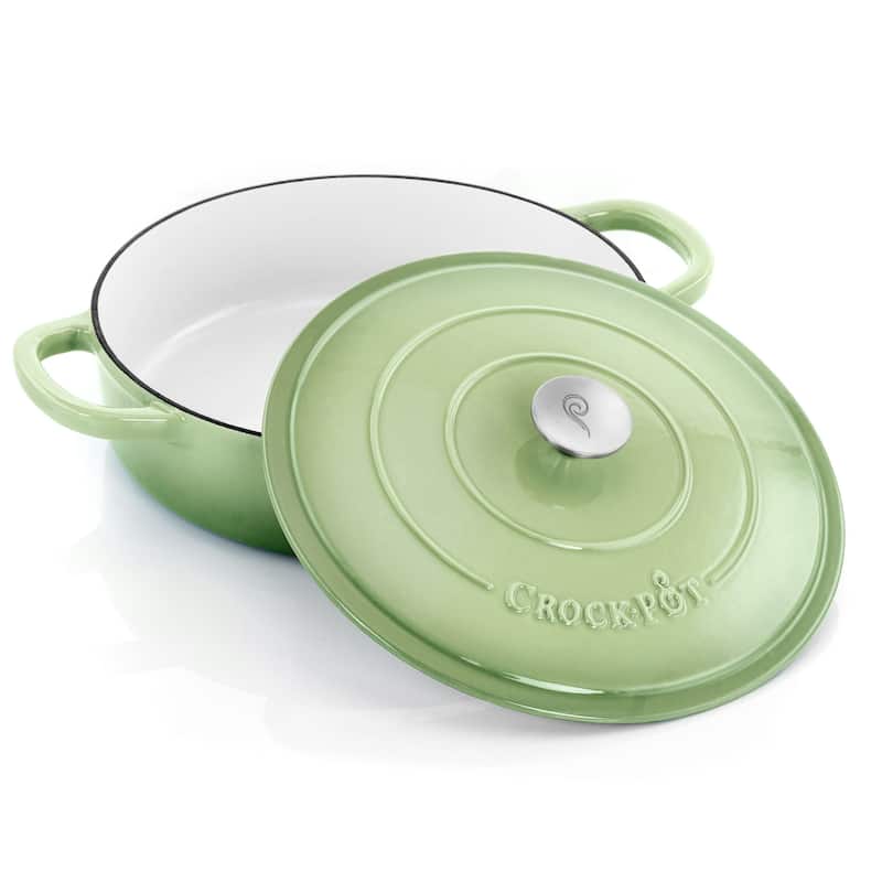 Crock Pot Artisan 5qt Round Enamel Cast Iron Braiser Pan in Green