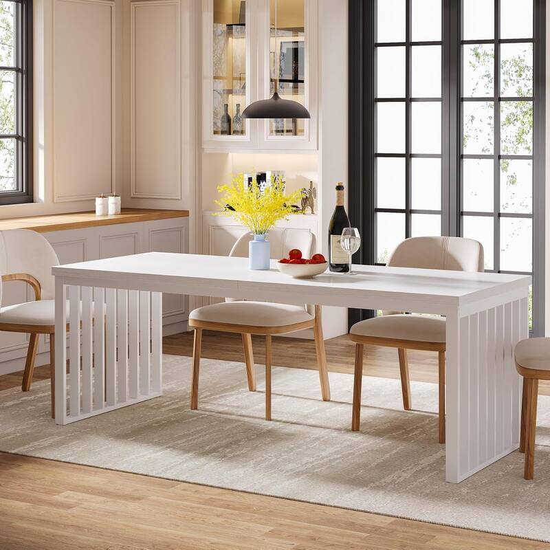 78.74" Industrial Long Rectangle Dining Table, Wood Kitchen Table for Living/Dining Room - White