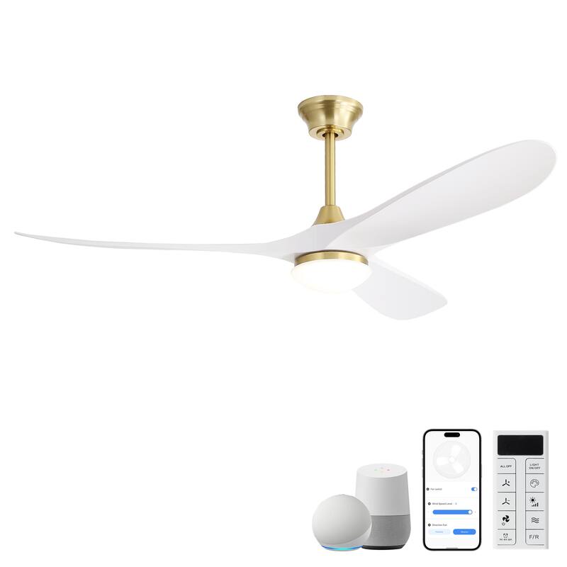 60 Inch Smart Ceiling Fan with Light Dimmable LED with Memory, Quiet Reversible DC Motor,Timing (1H/4H/8H) - Golden+White