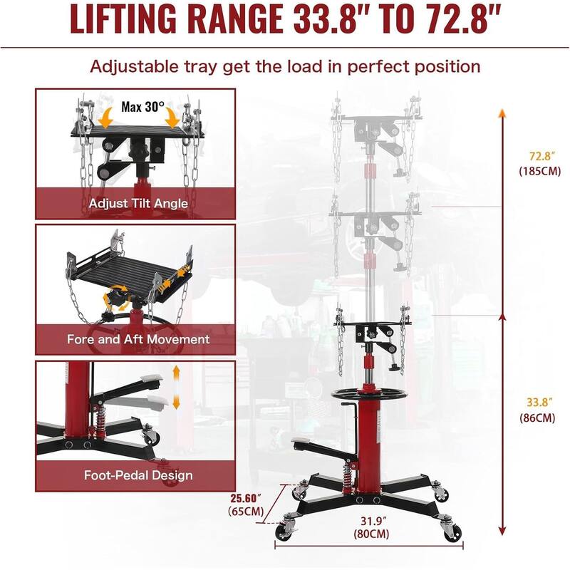 1100lbs Capacity Single-Column Plunger Hydraulic Transmission Jack