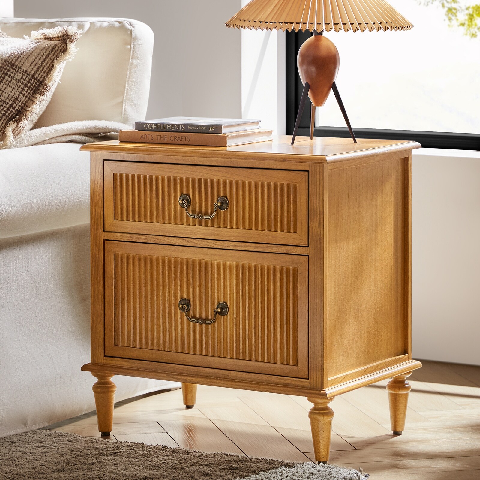 Ove Transitional 2-Drawer Solid Wood Nightstand with Built-in Power Outlet and Minimal Assembly by HULALA HOME