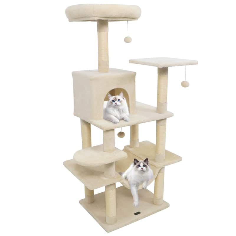 Costway 58” Tall Multi-level Cat Tree with Upholstered Perch & Cat - See Details
