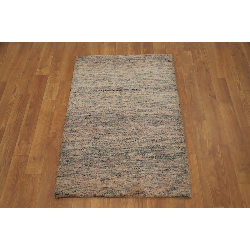 Hand Knotted Oriental 100% Wool Carpet Modern Abstract Brown Gabbeh Area Rug - 3' 0'' X 2' 1''