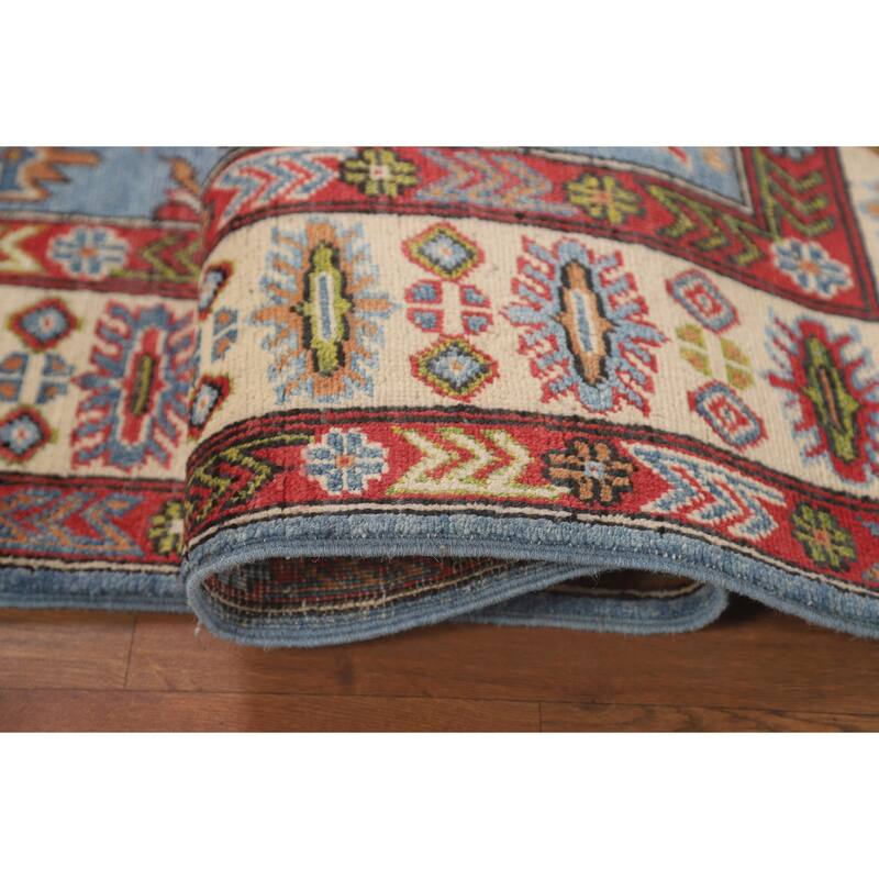Blue Kazak Area Rug Hand-Knotted Wool Carpet - 4'10" x 6'5"