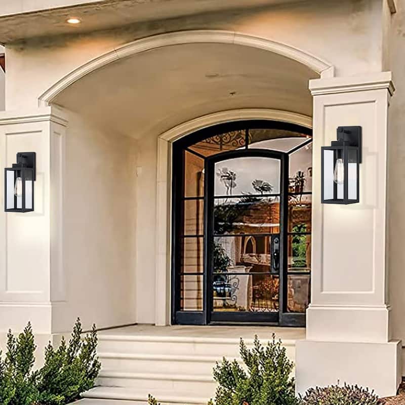 2-pack 1-Light 13.70 in. Matte Black Outdoor Wall Lantern with Clear Glass Shade(dusk to dawn could be chosen)