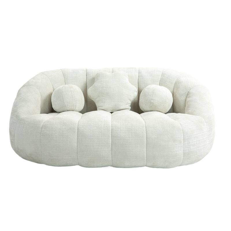White Modern 63.78" Chenille Upholstered Lounge Chair with High Density Foam Filling and Pillows