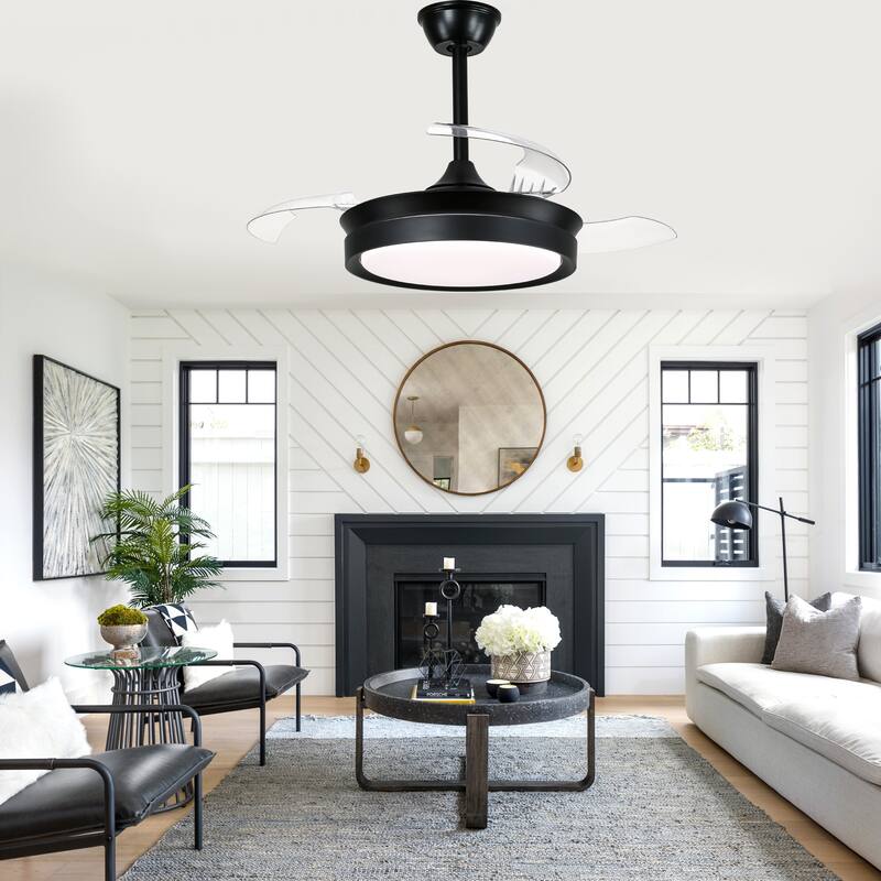 Cusp Barn 36 Inch Retractable Ceiling Fan with Lights, Modern 6 Speeds Silent DC Motor Fandelier Ceiling Fan for Bedroom