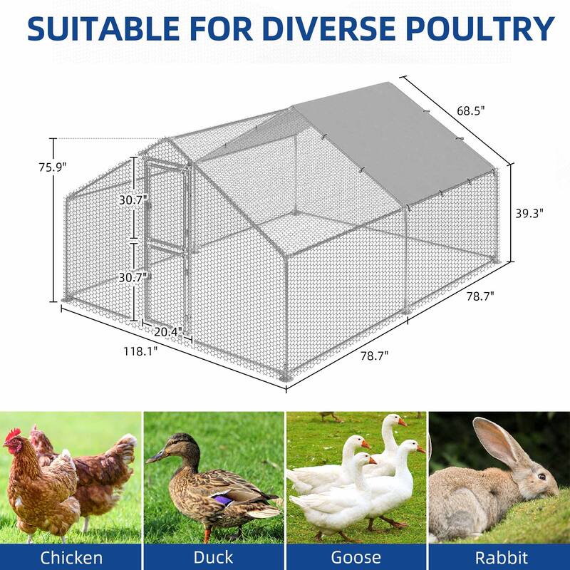 Moasis Large Metal Chicken Coop Cage with Cover Poultry Fence Outdoor,Poultry Cage for Rabbits Goose Ducks