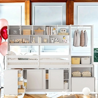 Space-Saving Design Twin Size Loft Bed with Mobile Workstation, Integrated Wardrobe, Storage Staircase