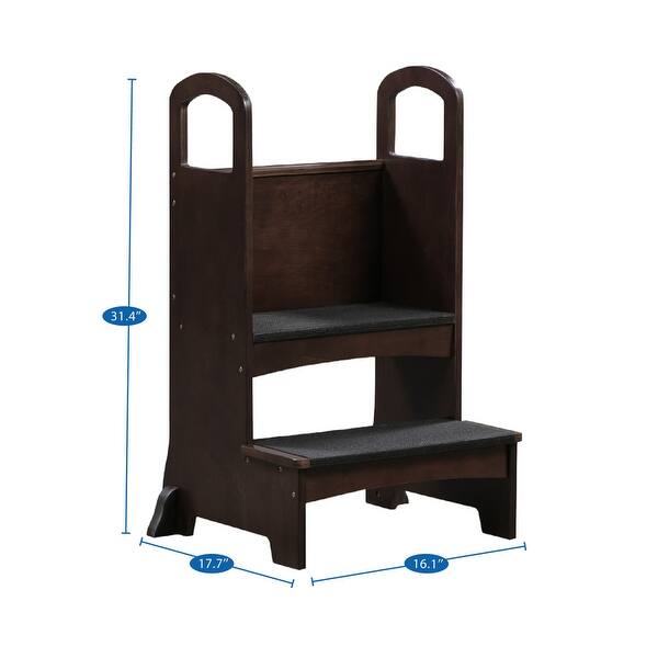 dimension image slide 2 of 5, Kids Wooden Kitchen Step Stool with Safety Rails and Anti-Slip Mat, Kids Countertop Step Stools for Kids
