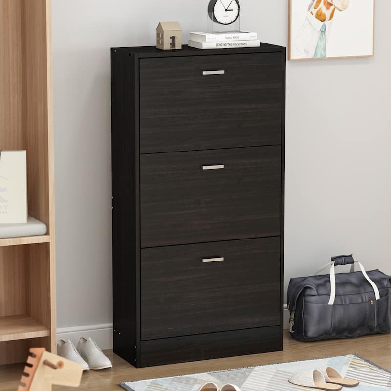 Timechee Black 3-Drawer Shoe Cabinet with 6-Tier Rack (Up to 18 Pairs)