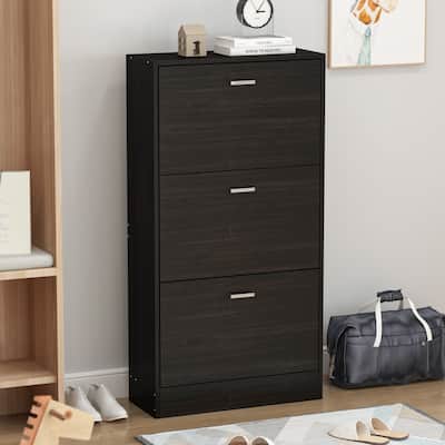 Timechee Black 3-Drawer Shoe Cabinet with 6-Tier Rack (Up to 18 Pairs)