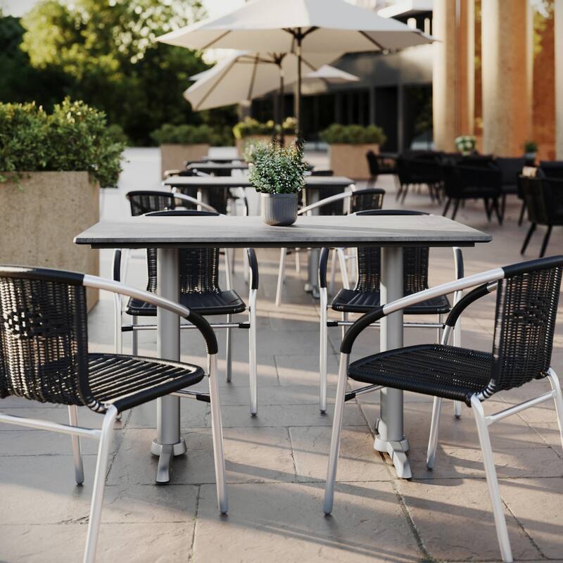 Commercial All-Weather HPL Tabletop with Dual T Bases - 48"W x 30"D x 31.25"H