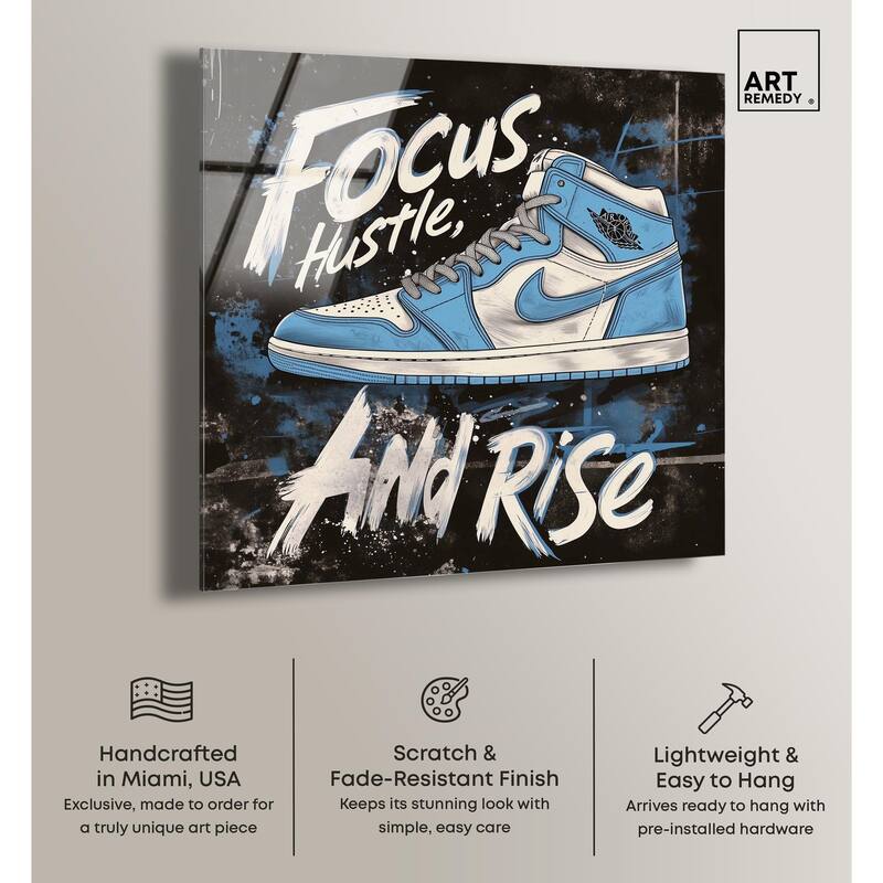 Hustle and Rise Sneaker Acrylic by Art Remedy, Ready to Hang