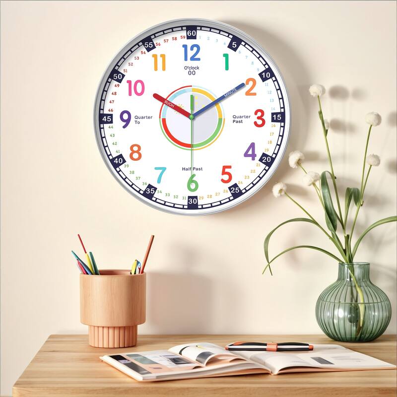 Silent Wall Clock, Non Ticking, Battery-Powered, Ideal for Teaching Time and Stylish Decor in Room, Classroom, School 12 Inch - White-4