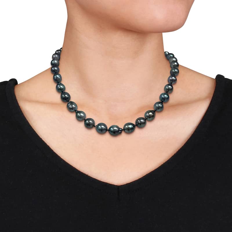 Miadora 8-10mm Black Cultured Tahitian Pearl String Necklace Sterling Silver Clasp - 18 in