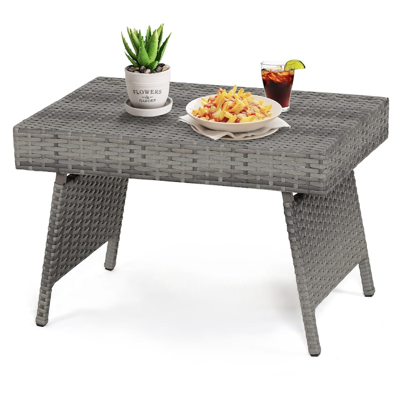 Costway Patio Folding Rattan Wicker Side Table End Coffee Table - 24'' x 16'' x 16'' (L x W x H)