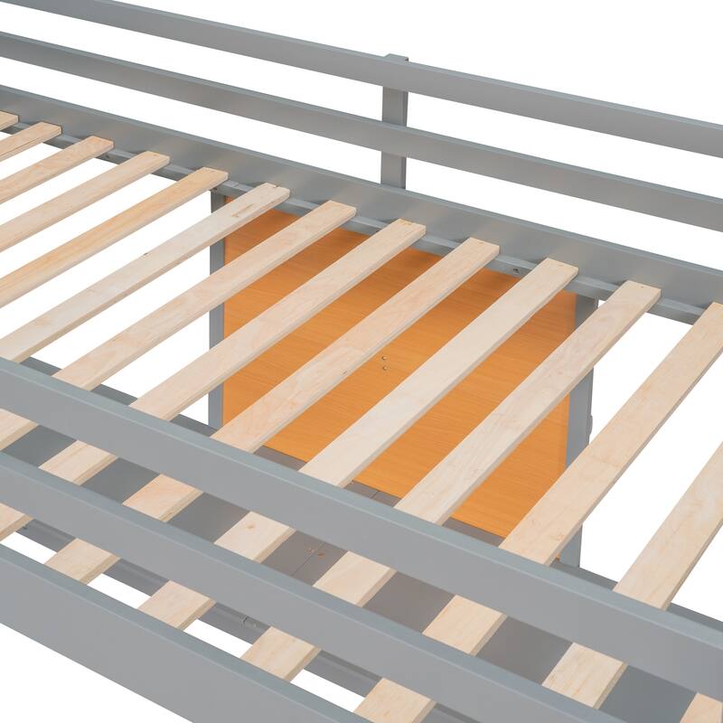 Twin Size Loft Bed with Desk, Writing Board, and 2 Drawers Cabinet - Gray