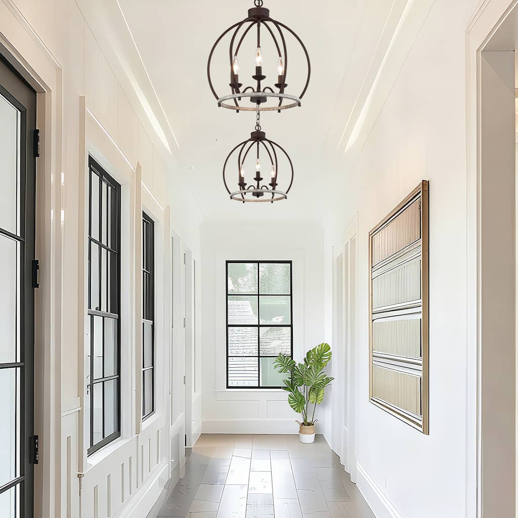 Farmhouse 3-Light Rustic Lantern Chandelier for Kithcen Island Foyer - 15'' L x 15'' W x 16.5'' H