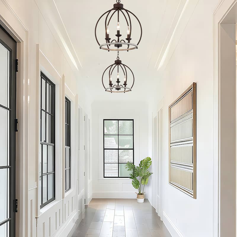 Farmhouse 3-Light Rustic Lantern Chandelier for Kithcen Island Foyer - 15'' L x 15'' W x 16.5'' H