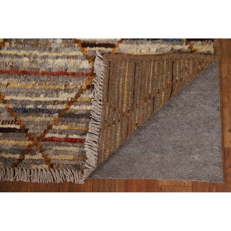 Hand Knotted Oriental 100% Wool Carpet Modern Stripe Multi-Colored Moroccan Area Rug - 9' 9'' X 6' 7''
