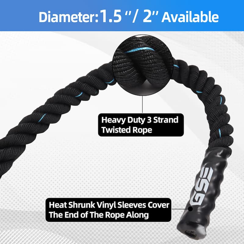GSE™ 1.5"/2" Battle Rope with Anchor Strap, 30ft/40ft/50ft Gym Workout Battle Ropes for Indoor/Outdoor Workouts
