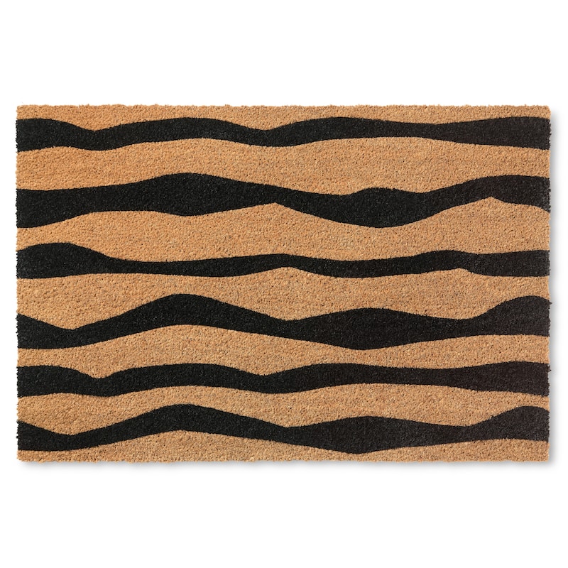 TOWN & COUNTRY LIVING Terra Ravine Abstract Mountain Outdoor Door Mat, Natural Coir Mat - Black
