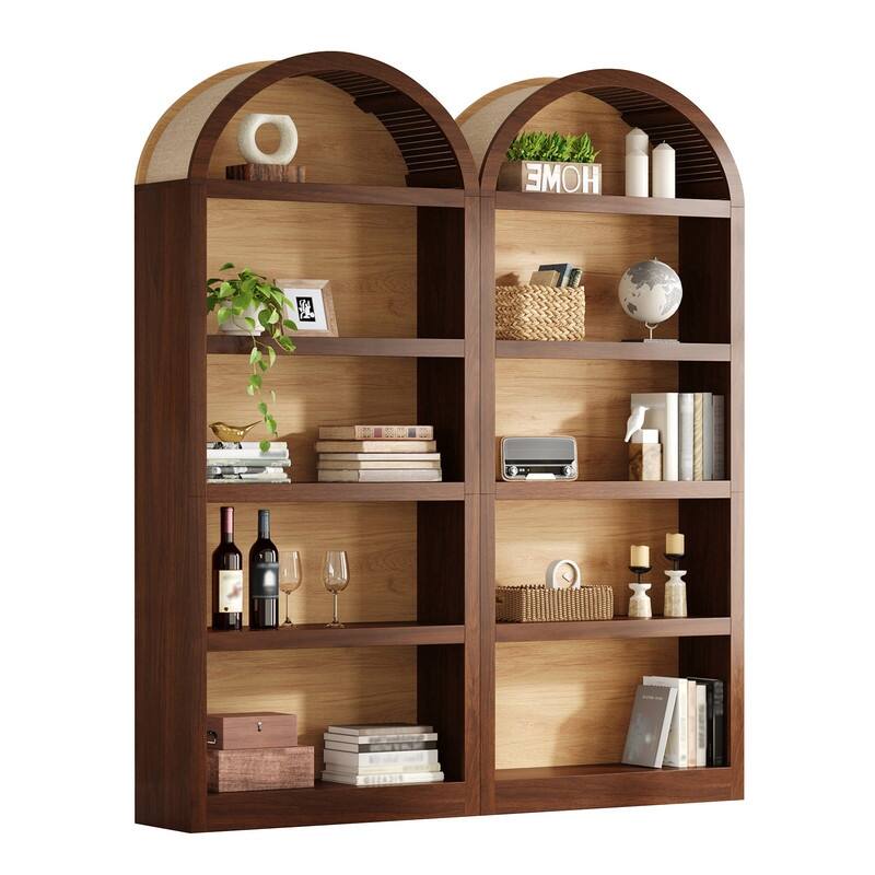 Farmhouse 68.8" Tall Freestanding Bookshelves Set of 2, 5-Tier Display Bookcase Arched Top for Living Room, Bedroom, Home Office