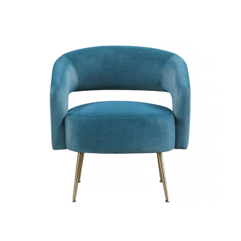 Noel Accent Chair, Curved Open Back, Teal Blue Velvet, Gold Metal Legs