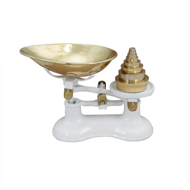 Antique Kitchen Decor Counter Weight Scale with Brass Bowl and Counter Weights For Decoration Purposes Renovators Supply