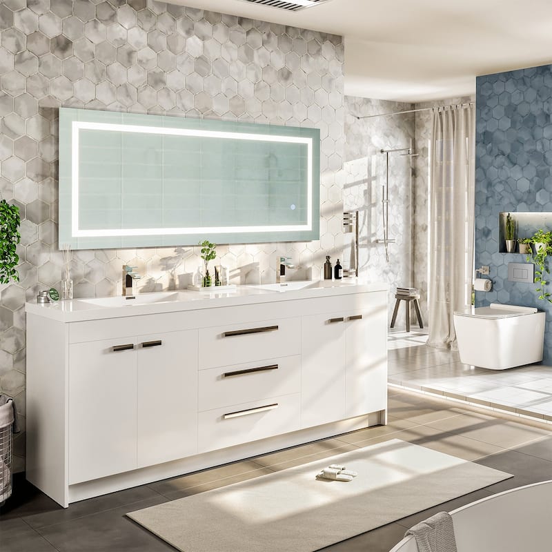 Eviva Lugano 84"W White DS Bath Vanity with Integrated Acrylic Top