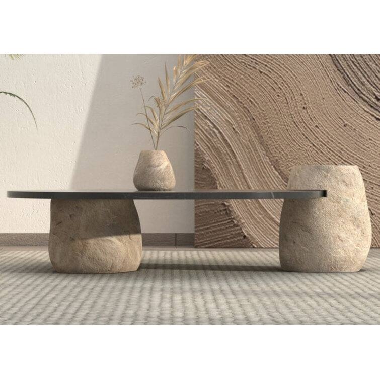 BETACH Genuine Nero Black Marble with Stone Legs Coffee Table
