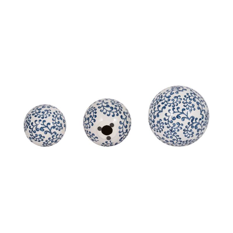 Sagebrook Home Blue and White Traditional Ceramic Decorative Orbs Set of 3 - 6" x 6" x 6"