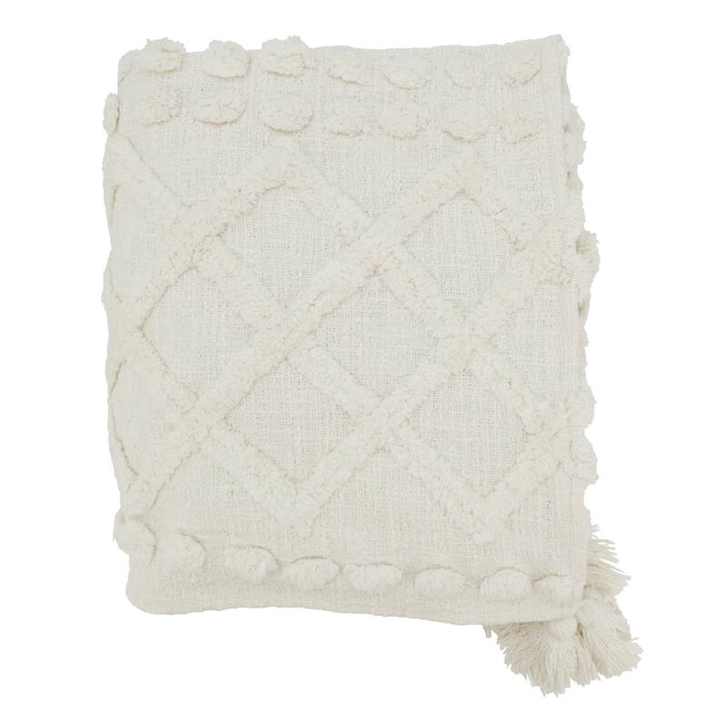 Chic Tufted Throw with Tassels - 50"x60" - 50"x60"/White