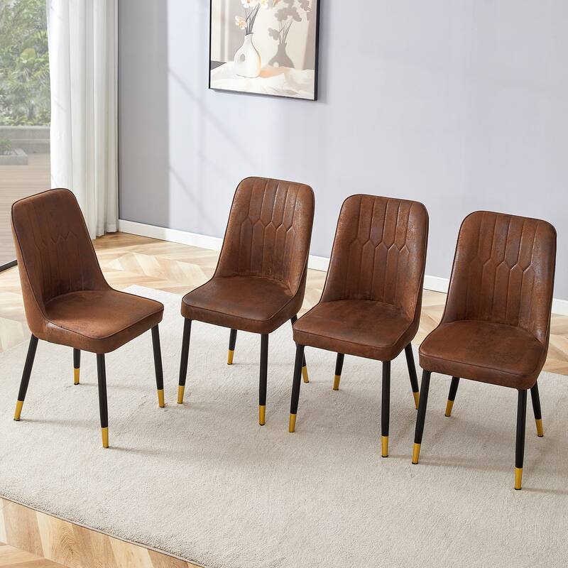 Brown Suede-like Velvet Dining Chair Set (4-Pack) Black Metal legs, dinning chairs