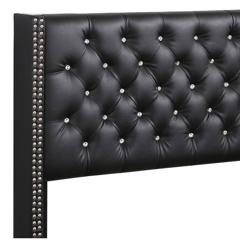 Oasis Tufted Panel Bed - Velvet Upholstery, Low Profile, Nailhead Trim, Headboard with Foam