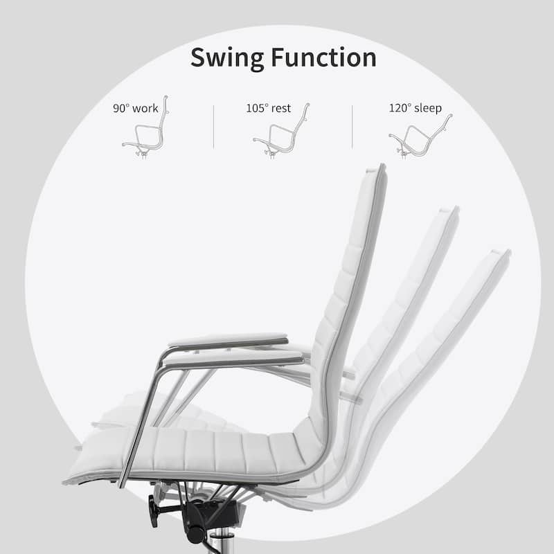 Modern High Back Office Chair Ribbed PU Leather Tilt Adjustable Conference Room Task Work Computer