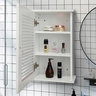 Hanging Medicine Cabinet with Louvered Door, Floating Cupboard, White ...