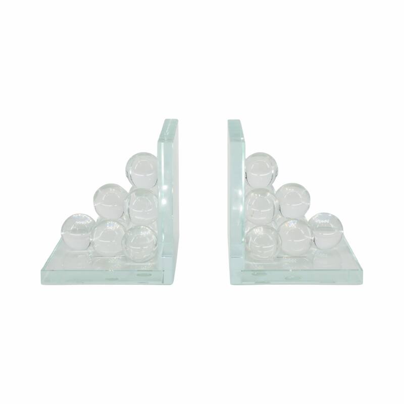 Decorative Glass Orbs Accent in L-Shape Bookends - 6", Clear - 6.0"